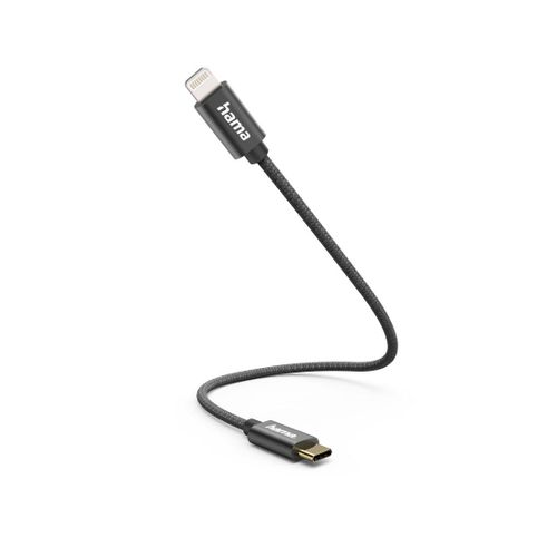 Câble de charge USB-C - Lightning, 0,2 m, nylon, noir