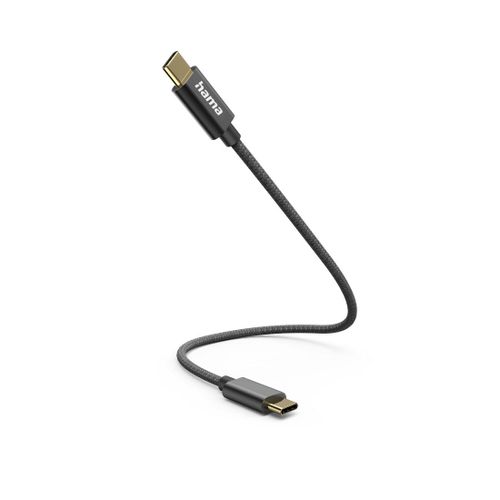 Câble de charge, USB-C - USB-C, 0,2 m, nylon, noir