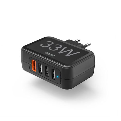 Chargeur rapide 4 ports, Qualcomm® 3.0, 4x USB-A, 33 W, noir