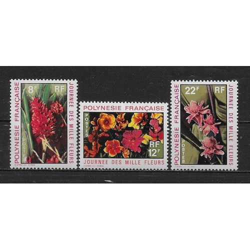 Polynesie Francaise 1971 : Journée Des Mille Fleurs : Fleur Rouge/Hibiscus/Rose De Porcelaine : Série Entière De 3 Timbres À 42 F. Neufs **