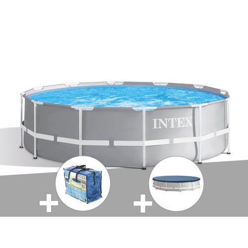 Kit piscine tubulaire Intex Prism Frame ronde 3,66 x 1,22 m + B?che ? bulles + B?che de protection