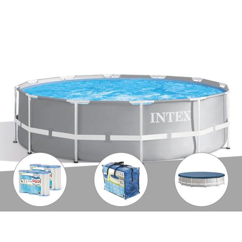 Kit piscine tubulaire Intex Prism Frame ronde 3,66 x 0,99 m + Bâche à bulles + 6 cartouches de filtration + Bâche de protection