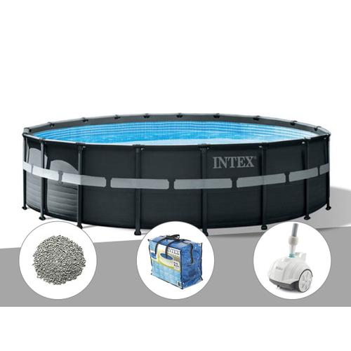 Kit piscine tubulaire Intex Ultra XTR Frame ronde 5,49 x 1,32 m + B?che ? bulles + 20 kg de z?olite + Robot nettoyeur