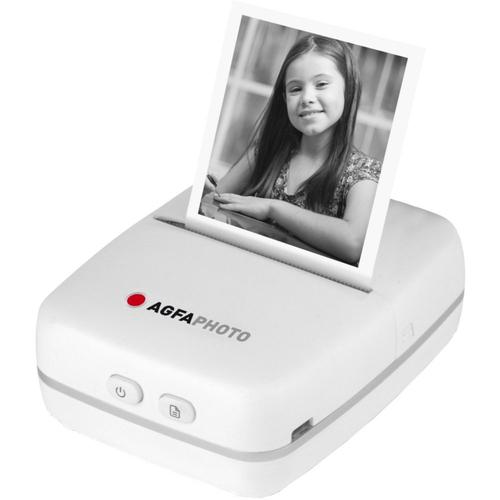 AGFA PHOTO Realipix Pocket P - Imprimante Photo Thermique Portable (Impression Noir et Blanc sans encre, Bluetooth, Batterie Lithium) Blanc-Blanc-