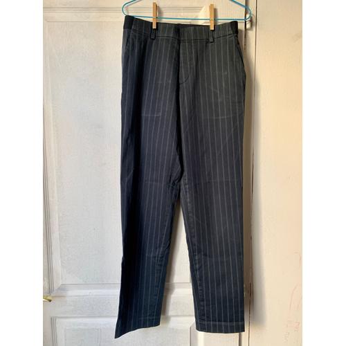 Uniqlo Pantalon De Costume Rayé Bleu Marine Foncé Xs Bon État