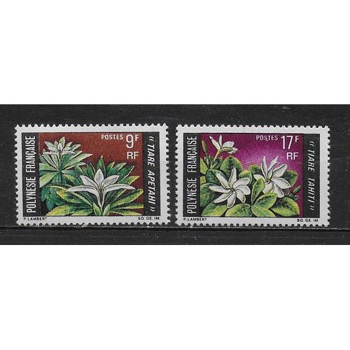 Polynesie Francaise 1969 : Fleurs : Tiare Apetai / Tiare Tahiti : Série Entière De 2 Timbres À 26 F. Neufs **