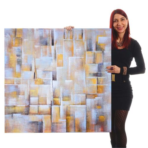 Tableau Peinture À Huile Cubique, Peint À La Main À 100%, Toile De Décoration Murale Xl   100x100cm