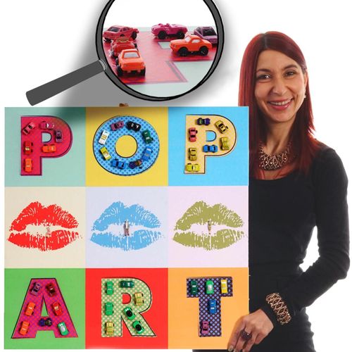 Tableau Pop Art En 3d Voitures / Toile De Décoration Murale Xl   60x60cm