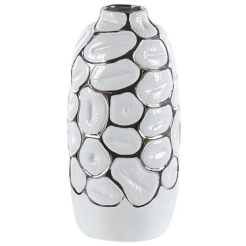 Grès Vase décoratif 34 cm Blanc Argenté CENABUM