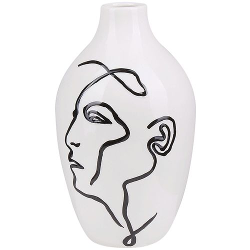 Grès Vase à fleurs 23 cm Blanc Noir HELIKE