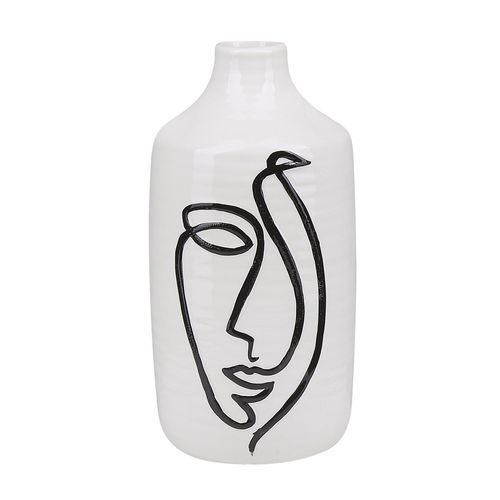 Grès Vase à fleurs 22 cm Blanc Noir AENUS