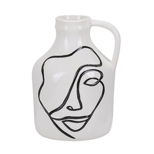 Grès Vase à fleurs 19 cm Blanc Noir AGRINION