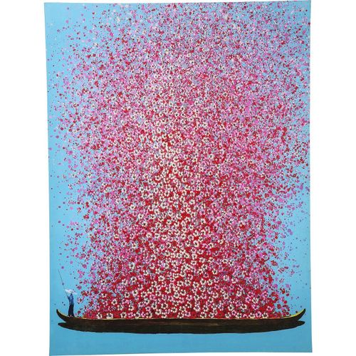 Tableau Touched Fleurs Pirogue Bleu Et Rose 120x160cm Kare Design