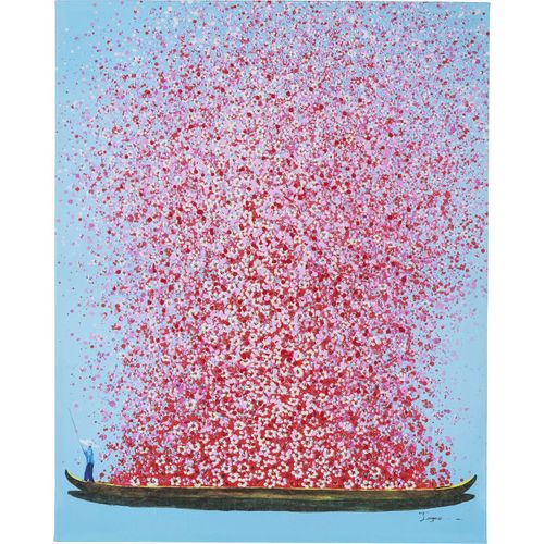 Tableau Touched Fleurs Pirogue Bleu Et Rose 80x100cm Kare Design