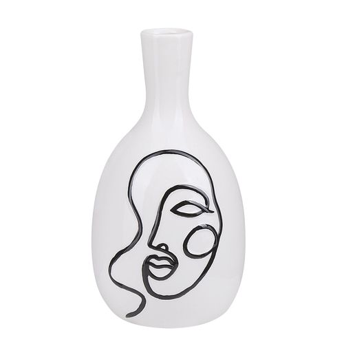 Grès Vase à fleurs 23 cm Blanc Noir AKRAI
