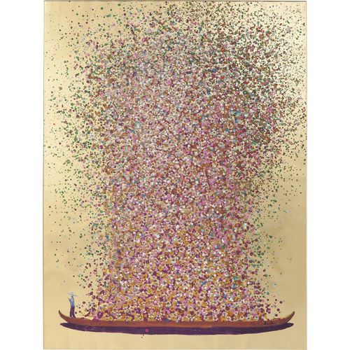 Tableau Touched Fleurs Pirogue Doré Et Rose 80x100cm Kare Design