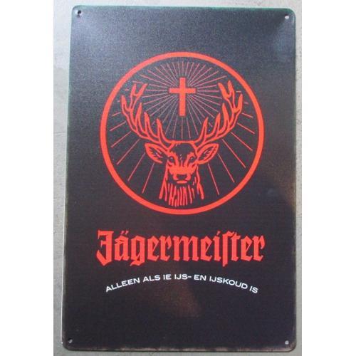 Plaque Jagermeister Logo Rouge Tole 30x20cm Pub Bar Boite De Nuit