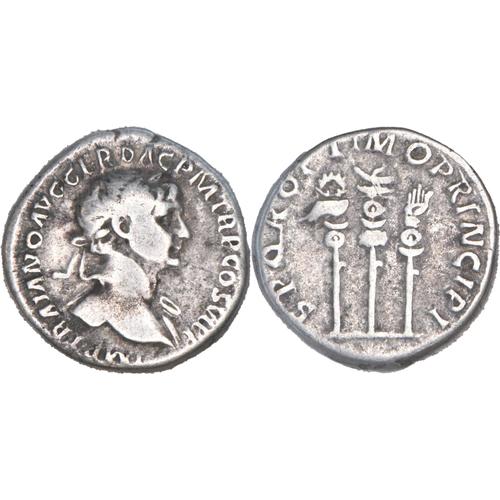 Rome - Denier De Trajan - 113 Ad - Trois Étendards : Couronne, Aigle Et Main - Ric.295 - 12-294