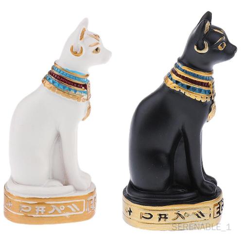 2 Pièces Mau Égyptien Mini Résine Chat Statue Sculpture Main Figurines À Collectionner Fengshui Décor Maison Artisanat