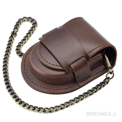 Vintage Bronze Chain Pocket Watch Holder Case Box Coin Bag Brun