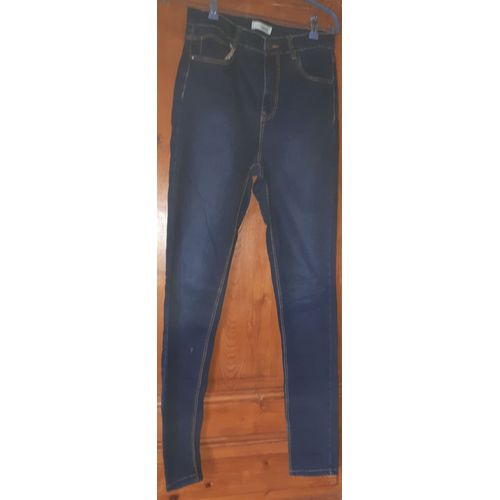 Pantalon Femme Denim Pimkie Style Jean Taille 38 - Ceinture À Passants Sur Une Fermeture Éclair Avec Un Bouton- 2 Poches Avant - 2 Poches Arrière - 68%Coton/21%Polyester/9%Viscose/2%Élasthane