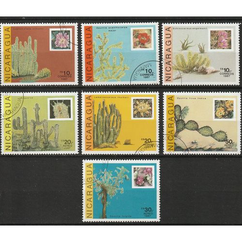 Nicaragua, Série De 7 Timbres Oblitérés Sur Les Cactus 1987 N° Michel 2800 À 2806