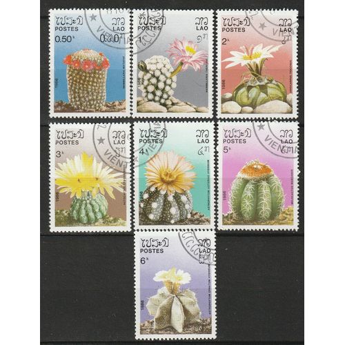 Laos, Belle Série De 7 Timbres Oblitérés Sur Les Cactus 1986 N° 706 À 712