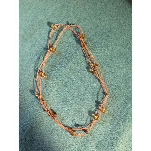 Collier Fantaisie - En Sautoir Ou Doublé - Argent Et Orange