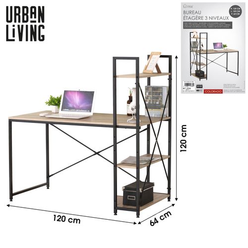 Table De Bureau Avec Étagère De Rangement En Bois Structure En Métal Noir Colorado 120x64xh120 Cm