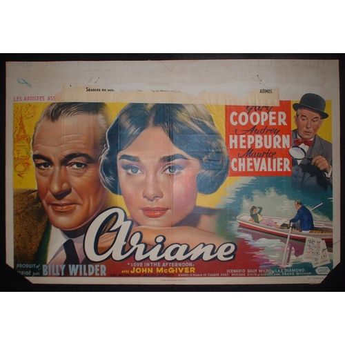 Ariane - Love In The Afternoon * Film 1957 Billy Wilder - Affiche De Cinema Originale Belge De 1957 - 35x55 Cm * Original Movie Poster * Audrey Hepburn ; Gary Cooper ; Maurice Chevalier