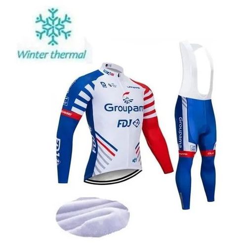 Hiver Maillot De Cyclisme Pro Thermique Fleece Manches Longues Homme + Pantalons À Bretelle Vélo Gel Ensemble Vetement