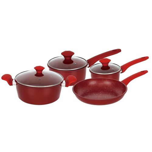 Batterie De Cuisine Forgée Revêtement En Marbre Rouge 7 Pièces Herzeberg Hg04715-Red