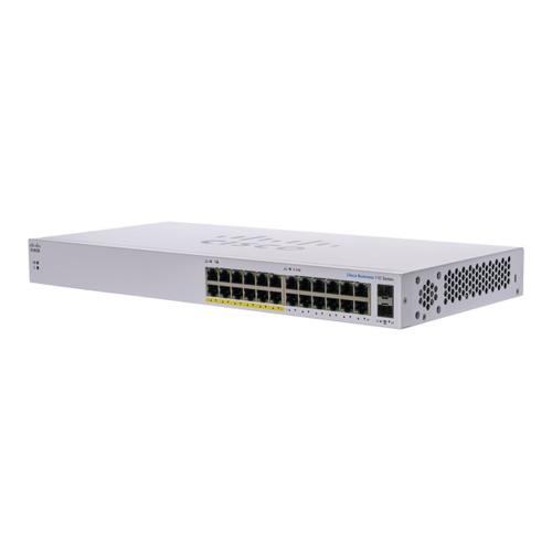 Cisco Business 110 Series 110-24PP - Commutateur - non géré - 12 x 10/100/1000 (PoE) + 12 x 10/100/1000 + 2 x SFP Gigabit combiné - de bureau, Montable sur rack, fixation murale - PoE (100 W)