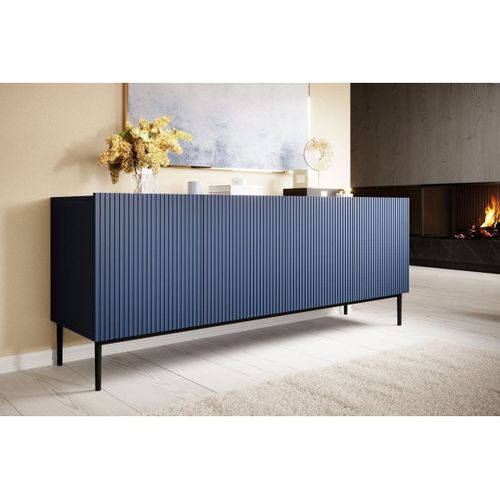 Buffet 4 Portes 200 Cm Kasha Pieds Noir Bleu Foncé