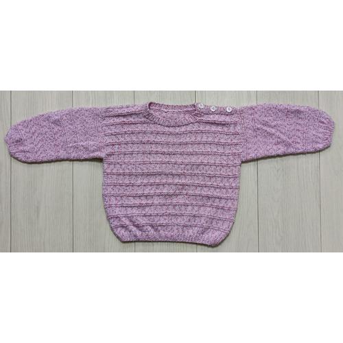 Pull Rose Et Mauve Chine. Boutons A Etoile. Fait Main. Laine. Taille 4 Ans