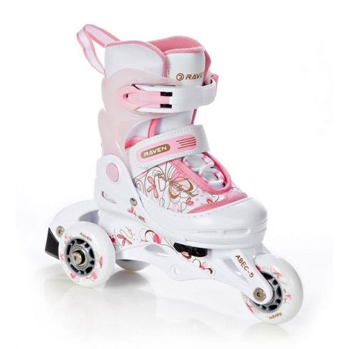 Roller En Ligne Laguna Du 26 Au 29 + Patin A Roulette + Triskate Adulte Mixte Taille Ajustable Blanc/Rose Raven