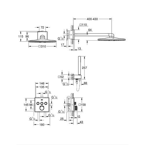 GROHE Pack encastré 2 jets tête carrée Ø31CM - 4067393000389