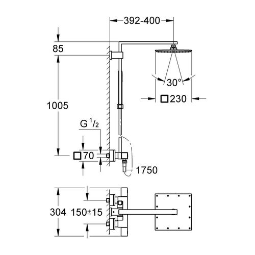 GROHE Colonne thermostatique 1 jet tête carré - 4067393000150