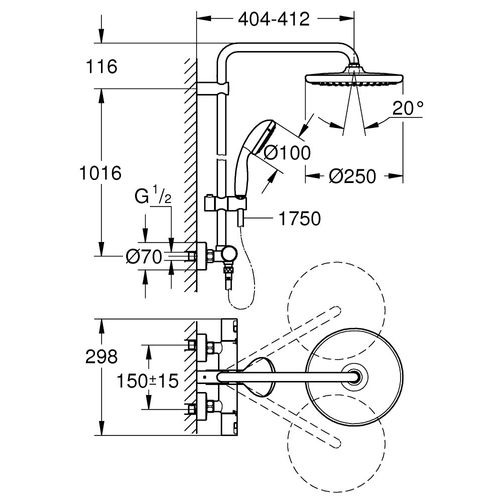 GROHE Colonne thermostatique 1 jet Ø 25 cm - 4067393000181
