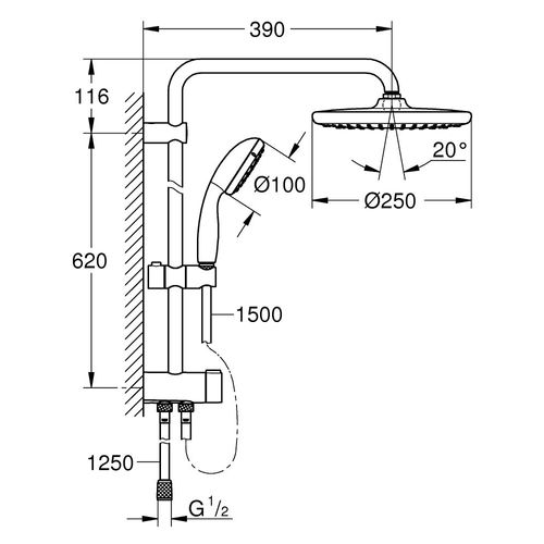 GROHE Colonne 2 jets avec inverseur Ø 25 cm - 4067393000198