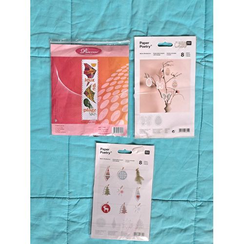 Lot 16 Carton À Broder Thème Noël Sapin Étoile Boule Diamant Papillon Oeuf + Kit Broderie Fil Coton Aiguille Notice Galon Aïda Cerfs Volants - 3 Blisters