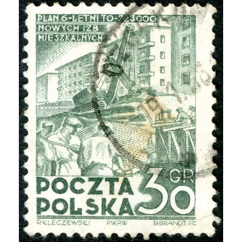 Timbre Oblitéré Poczta Polska, Plan 6-Letni To 723000 Nowych Izb Mieszkalnych, 30 Gr