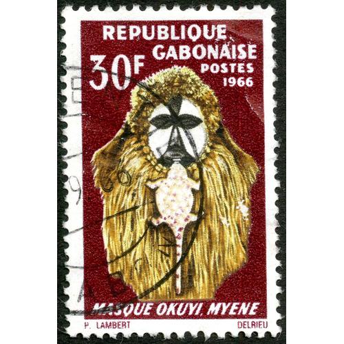 Timbre Oblitéré République Gabonaise, Postes 1966, Masque Okuyi, Myene, 30 F