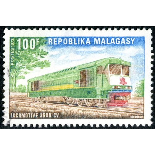 Timbre Oblitéré Repoblika Malagasy, Locomotive 3600 Cv, Postes 1972, 100 F