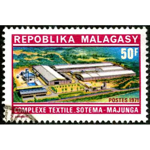 Timbre Oblitéré Repoblika Malagasy, Complexe Textile Sotema - Majunga, Postes 1971, 50 F
