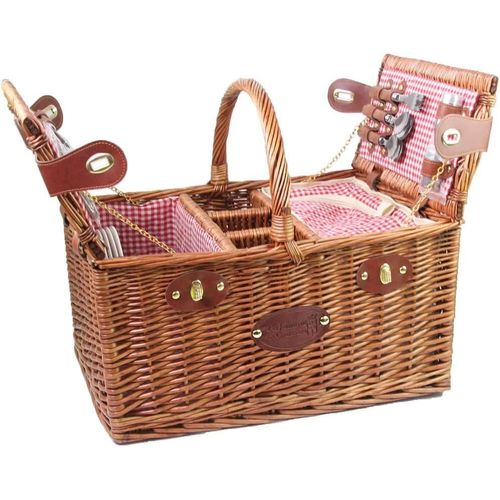 Les Jardins De La Comtesse - Panier À Pique-Nique Avec Motif À Carreaux Rouges Et Osier Foncé ""Saint-Germain"", 46 X 33 X 24 Cm Picnic