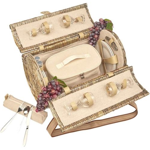 Les Jardins De La Comtesse - Panier En Osier Opéra Pour 4 Personnes En Beige, Avec Compartiment Isotherme Amovible - Dimensions : 47 X 30 X 30 Cm Picnic