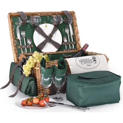 Les Jardins De La Comtesse - Coffre À Pique-Nique En Cuir - Prestige Champs Elysée Pour 2 Personnes, Avec Compartiment Isotherme - Dimensions : 48x30x21cm Picnic