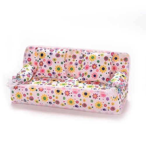 3 Pcs / Ensemble Canapé Canapé 2 Coussins Pour Barbies Enfants Maison De Poupée Meubles Impression