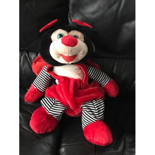 Peluche doudou sac à dos coccinelle rouge et noir rodadou 43cm